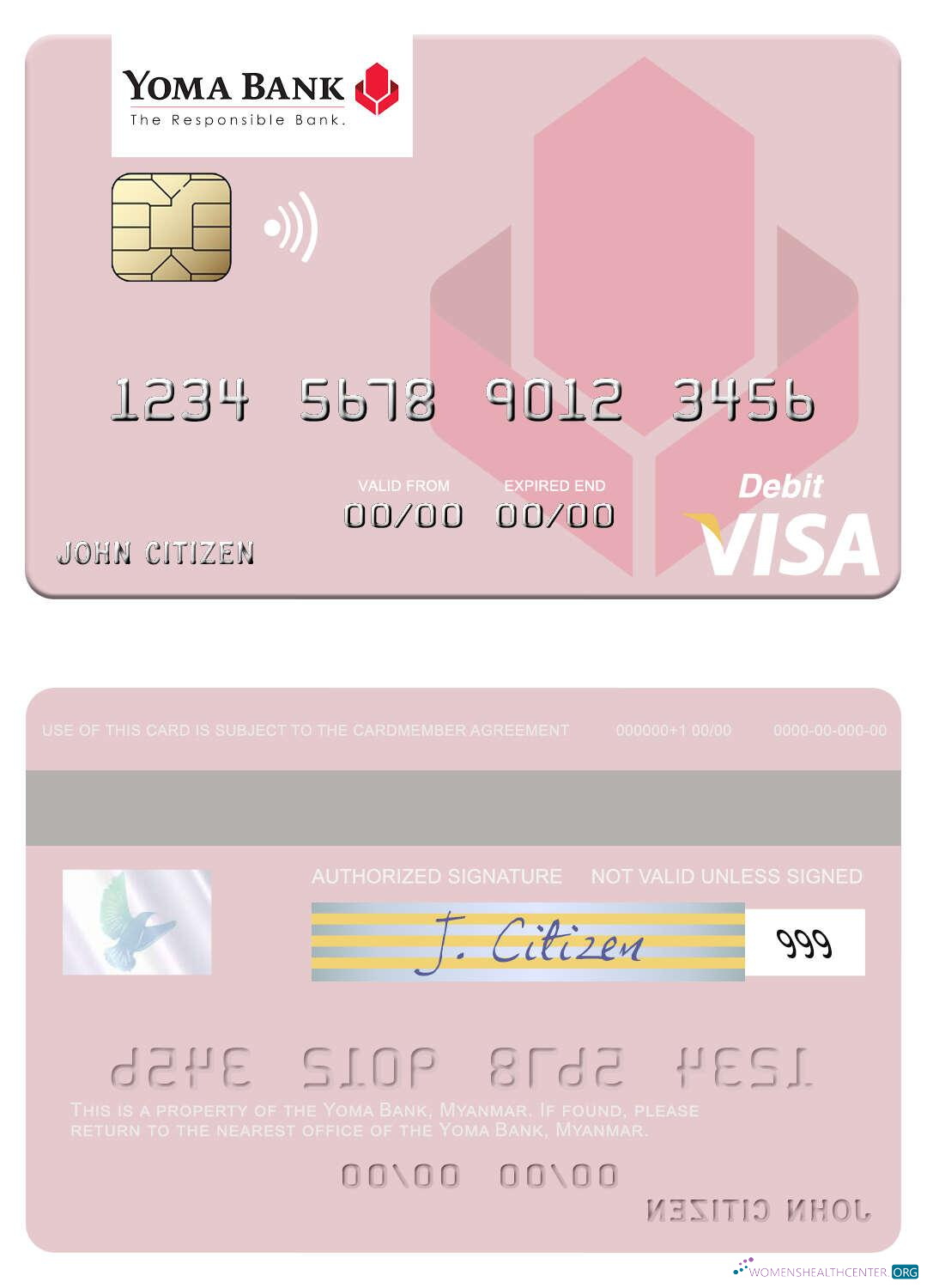 Download Myanmar Yoma Bank visa debit card Photoshop template
